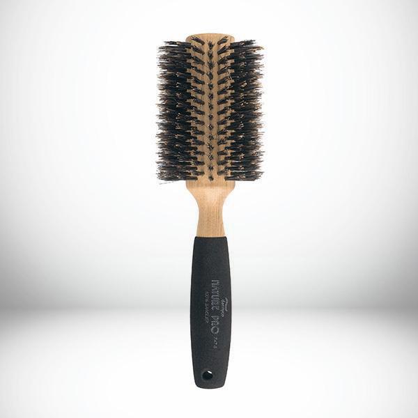 Circular brush with natural boar bristles, sponge-covered handle - Jumbo