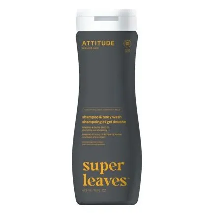 Attitude - Super Leaves - 2-In-1 Shampoo & Body Wash Ginseng & Grape Seed Oil - 473ml